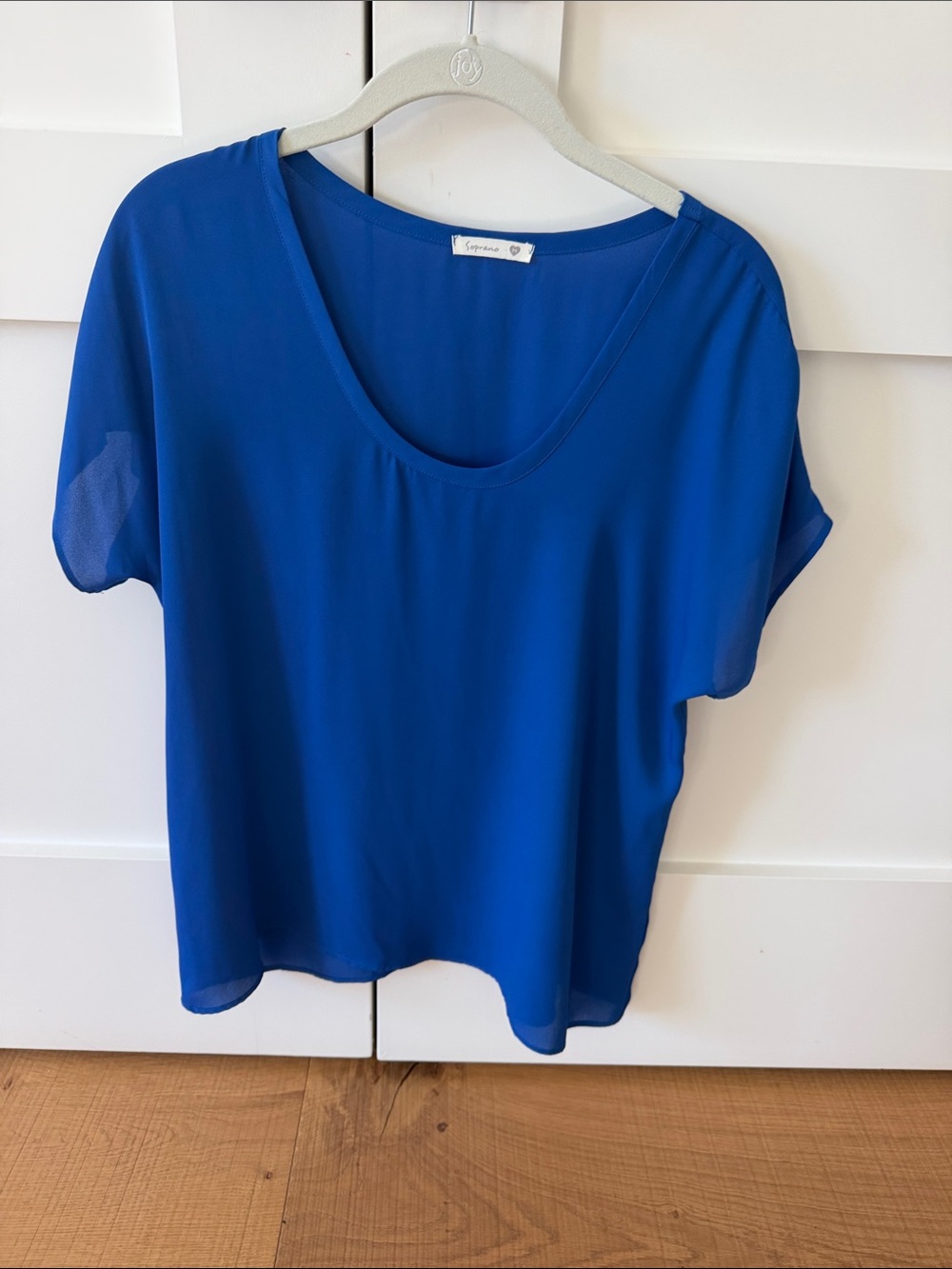 Soprano Cobalt Blue Short Sleeve Scoop Neck Blouse